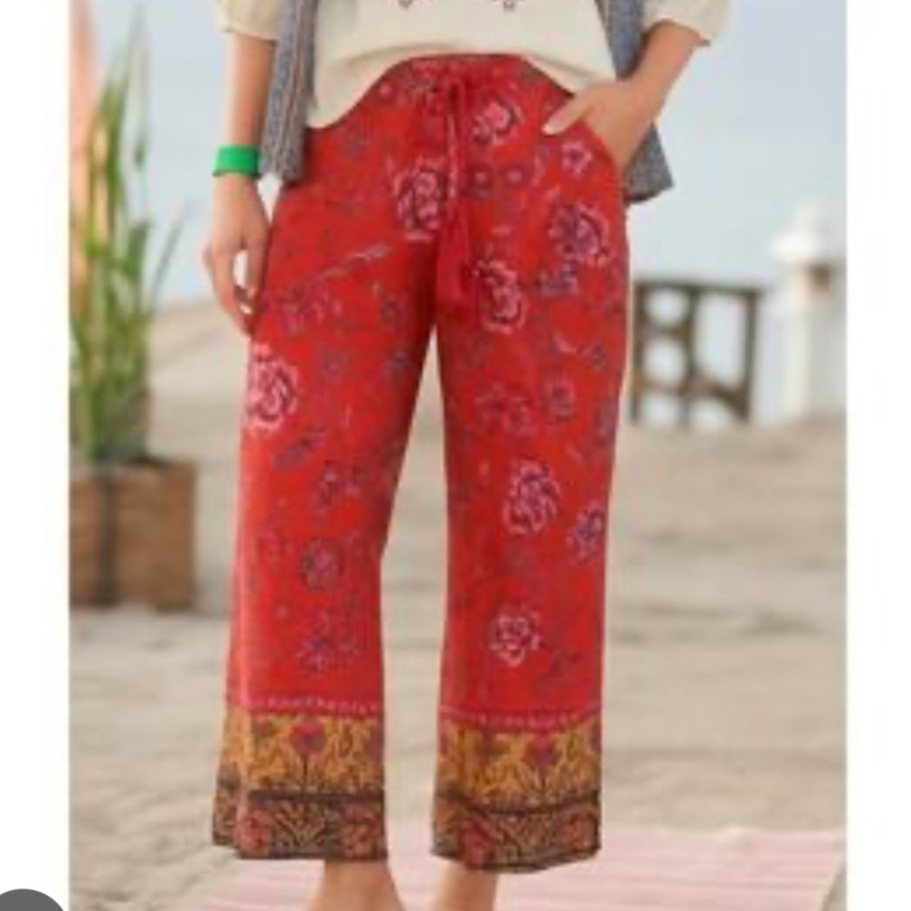 Sundance Femme Voyager red floral print Cargo pants women's S boho costal beach